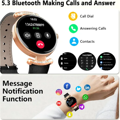 Vista 2 de Relojes inteligentes para mujer, Android IOS, pantalla AMOLED ultra clara de 1.2 pulgadas, rastreadores de actividad física con llamada Bluetooth