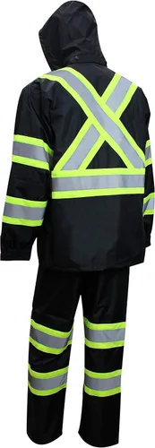 Vista 2 de TBK66 - Traje de lluvia clase 3, chaqueta, pantalones de alta visibilidad, parte inferior negra reflectante con patrón en X (juego de 3, S)