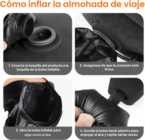 Vista 5 de Almohada reposapiés inflable Maliton para viaje Almohada de viaje para avión para vuelos de avión, Negro, Moderno