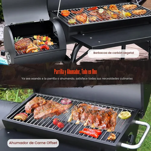 Vista 7 de Realcook Parrillas de carbón con ahumadores Offest: Parrilla de barbacoa de carbón de barril espaciosa Combo de parrilla para ahumar barbacoa
