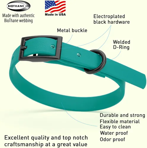 Vista 386 de Dogline Biothane - Collar impermeable para perro con hebilla de liberación rápida, resistente cincha de nailon recubierta con resistente y a prueba