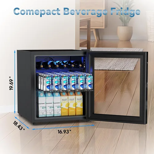 Vista 7 de Velivi Mini refrigerador con puerta de cristal, nevera pequeña, escritorio, enfriador de bebidas con cerradura para bebidas de cerveza, 1.4 pies