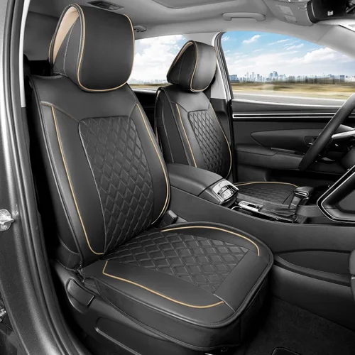 Vista 9 de MotorBox Meridian Series - Fundas de asiento de piel napa, fundas clásicas de asiento delantero, de piel sintética de alta calidad, color beige