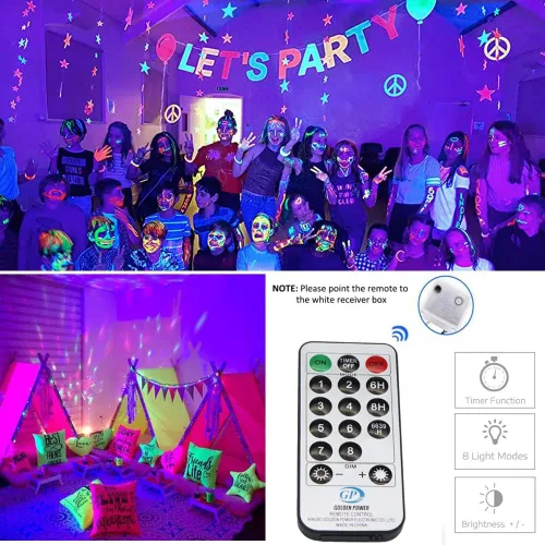 Vista 3 de Solhice Guirnalda de Luces de Luz Negra de 60 pies para Fiesta Fluorescente, 240 LEDs Luces Negras de Navidad Tipo Hadas con Control Remoto