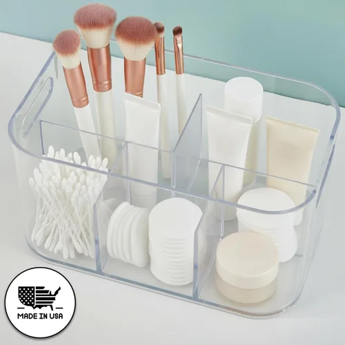 Vista 2 de STORi Bliss Organizador de Almacenamiento de Cosméticos de Plástico de 5 Compartimentos Transparente Contenedor de Maquillaje Rectangular