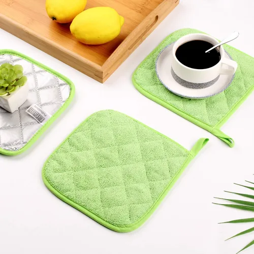 Vista 8 de juego de 5 portavasos de cocina de 100% algodón, resistente al calor, para uso diario, para cocinar y hornear, color verde manzana
