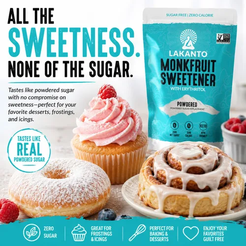 Vista 5 de Lakanto - Edulcorante de fruta del monje, sustituto de azúcar 1:1, keto, sin OGM Powdered Sugar Substitute for Frosting, Icing, Glazes, Baking