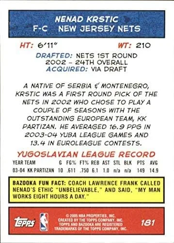 Vista 2 de 2004-05 Topps Bazooka #181 Nenad Krstic RC NBA Basketball Trading Card