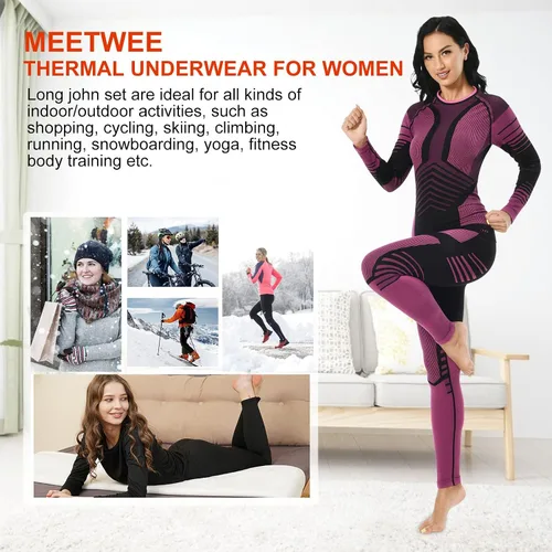 Vista 8 de MEETWEE Ropa interior térmica para mujer, Long Johns Ski para clima frío, capa base, cálida parte superior e inferior de invierno para correr
