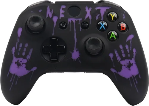 Vista 2 de RALAN Laser Purple Handprint Design Controller Skin with 4 Thumb Grips for Xbox One, Anti-Slip Silicone Controller Cover Protector Case Compatible