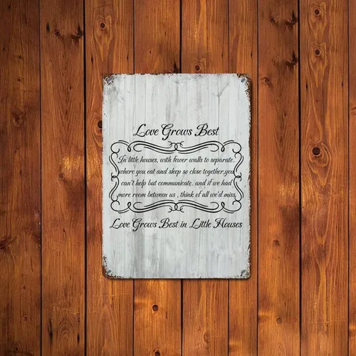 Vista 5 de LUIJORGY Letrero de metal rústico con letras familiares, decoración de pared, diseño de amor crece mejor en casas pequeñas, placa retro positiva