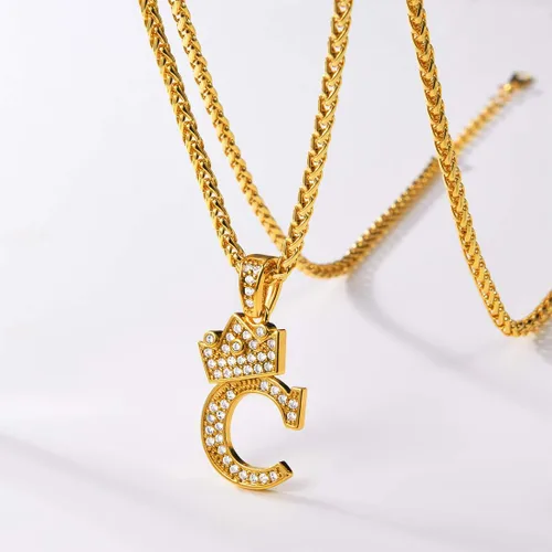 Vista 3 de U7 Collar con inicial de la A a la Z, dije de letra helada con cadena de 22 a 24 pulgadas, para hombres y mujeres, con nombre del alfabeto de hip