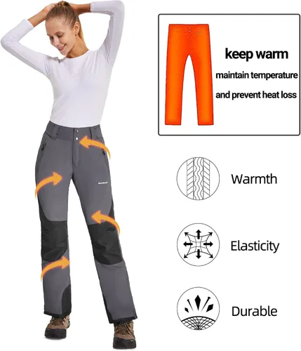 Vista 3 de BenBoy Pantalones de esquí de nieve para mujer, con aislamiento, impermeables, resistentes al viento, Ripstop