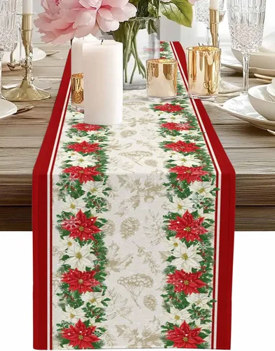 Vista 9 de Camino de mesa de Navidad de otoño de 90 pulgadas de largo, árbol de Navidad, fondo gris, duradero, lavable, camino de mesa de cocina para Árbol