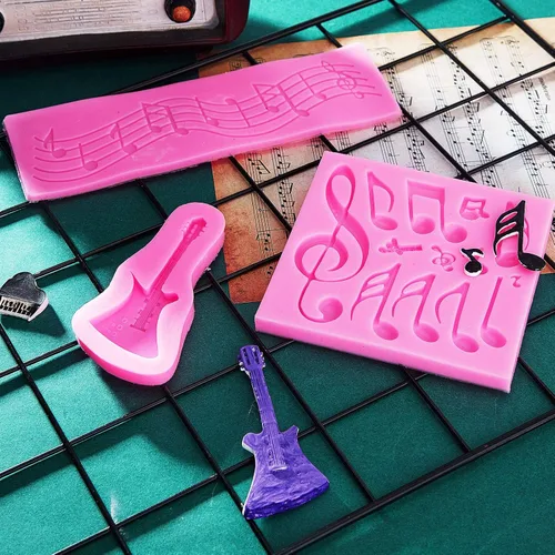 Vista 7 de Molde de fondant para notas musicales, 5 piezas, tapete de encaje de silicona para decoración de pasteles