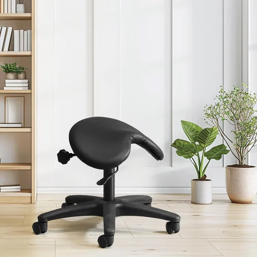 Vista 2 de Silla de dibujo Office Star con asiento sin respaldo y ajuste de ángulo, ajuste neumático de altura de 19 a 24 pulgadas, vinilo negro