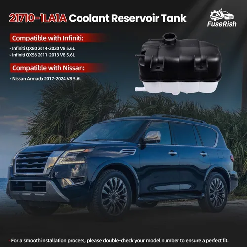Vista 3 de Conjunto de tanque de depósito de radiador 21710-1LA1A compatible con Infiniti QX80 2014-2020 5.6L, QX56 2011-13 5.6L; compatible con Nissan Armada