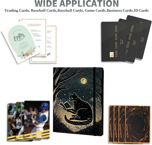 Vista 5 de Carpeta de tarjetas de gato negro y luna, 9 bolsillos para álbum de tarjetas intercambiables, carga lateral, 360 bolsillos, tarjetero de poliuretano