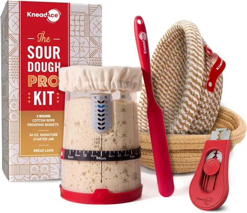 Vista 12 de Kit de Inicio de Masa Madre KneadAce – Tarro de Inicio de 24oz, 2 Cestas de Prueba Banneton de Cuerda de Algodón, Lama Magnética para Cortar