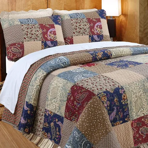 Vista 26 de Cozy Line Home Fashions Juego de ropa de cama reversible con diseño de mosaico real Brody Farmhouse Chocolate Plaid a rayas, colcha colcha