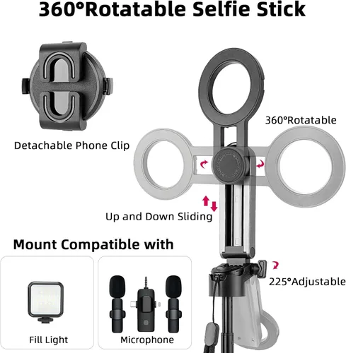 Vista 4 de WOVTE Palo selfie magnético 4 en 1, trípode MagSafe de bolsillo portátil para iPhone con control remoto desmontable, rotación de 360° para iPhone