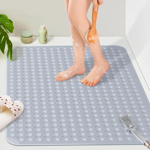 Vista 9 de Yolife Tapete de ducha extra grande, 34.3 pulgadas de largo x 23.3 pulgadas de ancho, tapete de ducha antideslizante de elastómero termoplástico