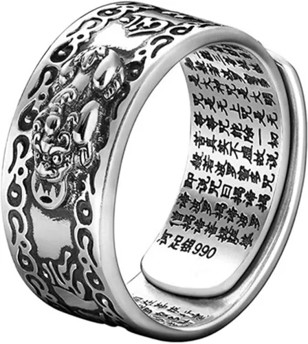 Vista 11 de Anillo ajustable de plata 990 Feng Shui PiXiu Mani Mantra Protección Wealth Ring LT_gold_new