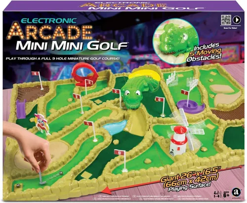 Vista 2 de Ambassador Games: Electronic Arcade Mini Golf - Área de juego gigante de 26 x 16.5, campo de mesa de 9 hoyos, 5 obstáculos móviles, adultos y niños
