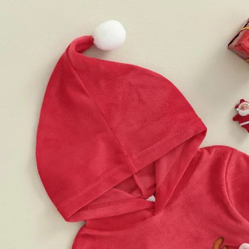 Vista 2 de Gueuusu Disfraz infantil de Acción de GraciasNavidad de manga larga con capucha de TurquíaAlce con capucha, mameluco de terciopelo