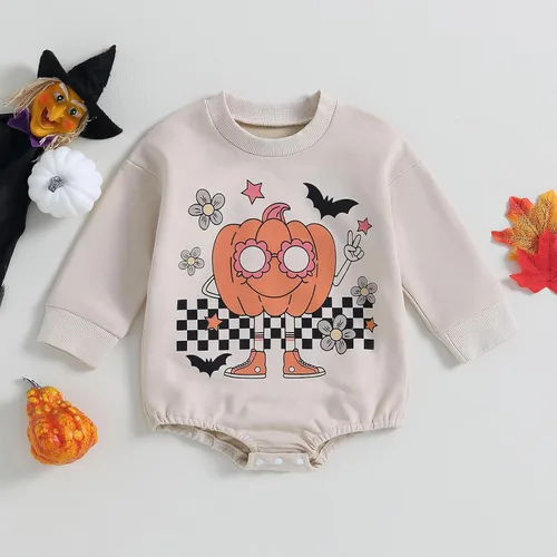 Vista 59 de Ropa de Halloween para bebé niña, sudadera con estampado de calabaza, mameluco de burbujas, lindo traje de Acción de Gracias de otoño
