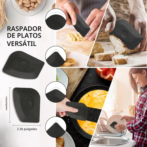 Vista 5 de Esponja de limpieza de hierro fundido con raspador de sartenes, esponja de cadena 316, esponja de malla de cadena mejorada, limpiador de hierro