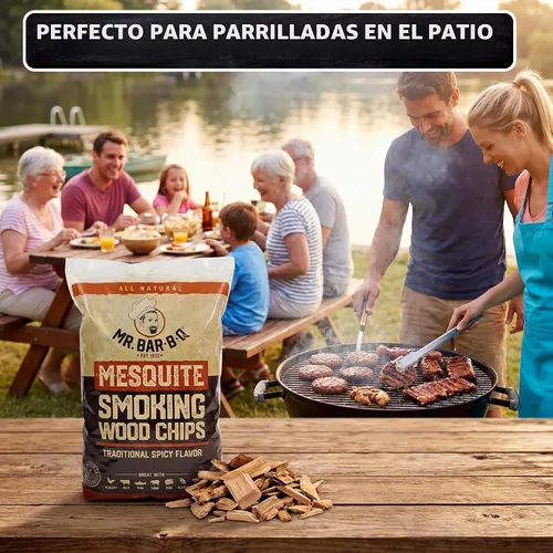 Vista 7 de Mr. Bar-B-Q Astillas para ahumar de madera Mesquite, astillas de ahumar de madera de mezquite 100 % natural para ahumadores, funcionan en cualquier