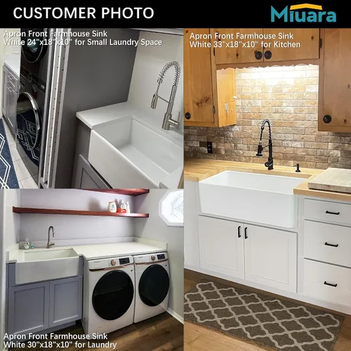 Vista 5 de Miuara Fregadero de Granja de 24 Pulgadas – Fregadero de Cocina Pequeño con Delantal Frontal de Montaje Inferior Reversible 24"x18"x10", Estilo Casa