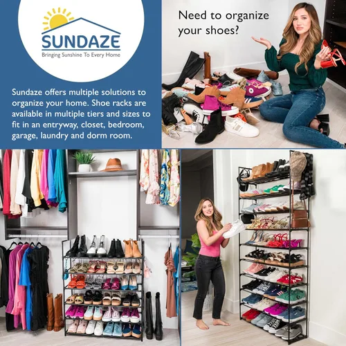 Vista 6 de Sundaze Zapatero de metal de 10 niveles para entrada de puerta delantera, organizador de zapatos alto resistente para armario, dormitorio, entrada