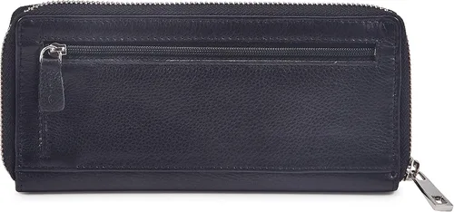 Vista 2 de Zinda Genuine Leathers Cartera con cremallera alrededor de la cartera para mujer con protección RFID, Negro -, Cartera para mujer
