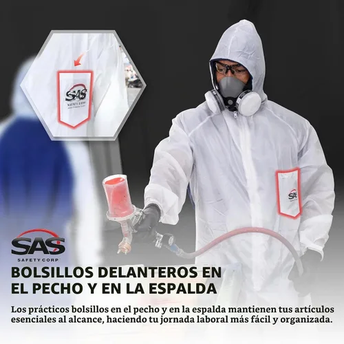 Vista 3 de SAS Safety Corp Overol SAS Moonsuit de Nylon y Algodón Overol de Trabajo Lavable a Máquina con Capucha Completa, Cremallera Frontal Completa