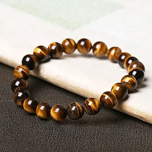 Vista 4 de HUYHOAT - Pulseras y brazalete de piedra natural 5A de ojo de tigre para mujeres y hombres, pulseras de cuentas de regalo, pulseras 7D3AI (0.630in)