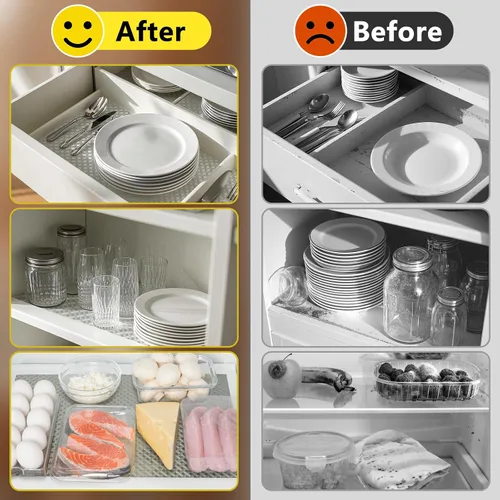 Vista 7 de Revestimiento para refrigerador, revestimientos impermeables para estantes y cajones para gabinete de cocina, tapete para baño debajo del fregadero
