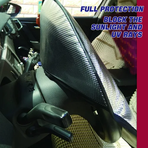 Vista 4 de Funda para volante, protector solar mejorado de 3 capas para protección contra el calor, se adapta a la mayoría de autos, SUV, camionetas, protector