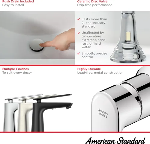 Vista 3 de American Standard 7061101.295 Aspirations - Grifo de baño de una sola manija con drenaje, 1.2 GPM, níquel cepillado