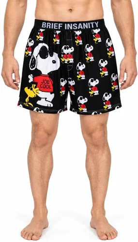 Vista 2 de BRIEF INSANITY Snoopy - Pantalones cortos de pijama para mujeres y hombres, pantalones cortos de pijama unisex con estampado de cacahuetes Joe Cool
