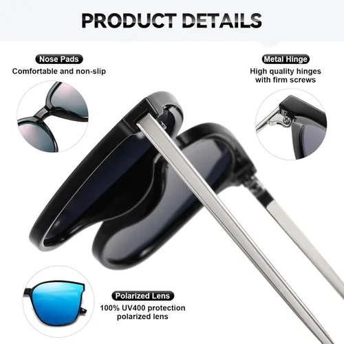 Vista 4 de Wzerry Gafas de sol polarizadas para mujer, gafas de sol clásicas retro con marco cuadrado, protección UV400