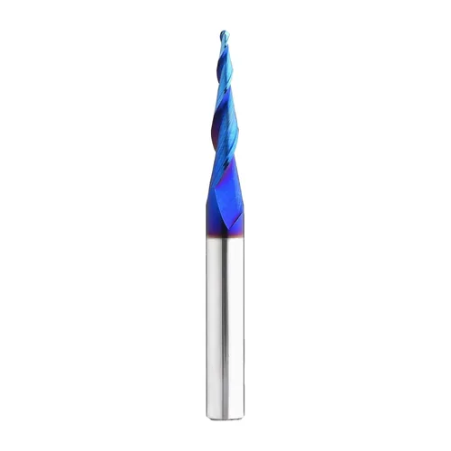 Vista 17 de Nariz esférica Cortador de fresado de extremo de 0.1 grados Fresas de enrutador CNC Herramienta de fresado en espiral con revestimiento nano azul