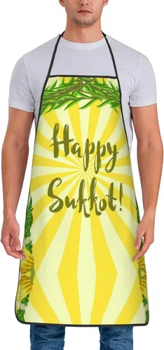 Vista 2 de Delantal de chef judío Happy Sukkot para vacaciones, delantales ajustables para restaurantes y camareros para mujeres, hombres, cocina, restaurante