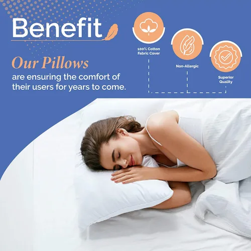 Vista 5 de Continental Bedding Almohada de plumas para dormir de lado, 10% plumón, 90% relleno de plumas, loft mediano de 6 pulgadas, 300 hilos, 100% algodón