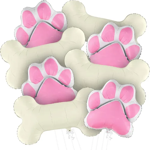 Vista 2 de KatchOn, Globo de perro para fiesta de cachorros, paquete de 14, globos de pata, globo de perro Globo rosa de hueso de perro para decoraciones