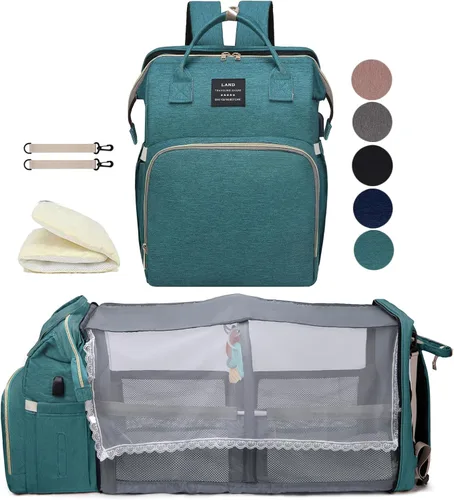 Vista 10 de houscly Mochila para pañales con cambiador: bolsas de bebé de viaje negras para niñas y niños, pañaleras para bebe, artículos esenciales para recién