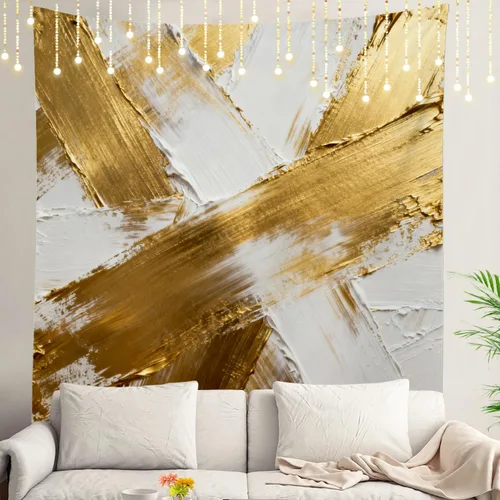 Vista 32 de Shrahala Retro Paint Abstract Tapestry, White Gold Oil Painted Work Rustic Wall Hanging Hd Print Polyester Backdrop For Dorm Room Bedroom 30 X 40 In