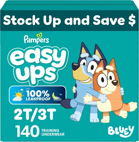Vista 32 de Easy Ups - Pantalones de entrenamiento para niñas y niños, talla 4 (2T3T), 25 unidades, ropa interior de entrenamiento absorbente Bluey, hasta un