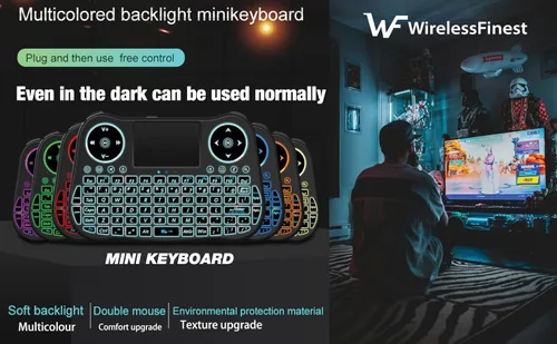 Vista 7 de Controlador Combo de Teclado Mini Inalámbrico con Mando a Distancia, Panel Táctil y Ratón con Retroiluminación RGB para Android TV Box, Smart TV